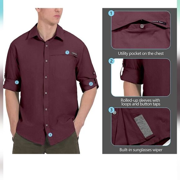 NWT Mens UPF 50+ UV Protection Shirt Breathable Long Sleeve Fishing Hiking Shirt - Picture 5 of 6